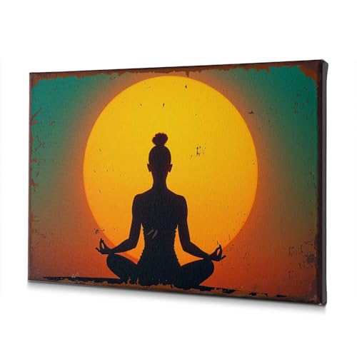 Tableau silhouette méditant coucher de soleil toile inspirante déco murale salon