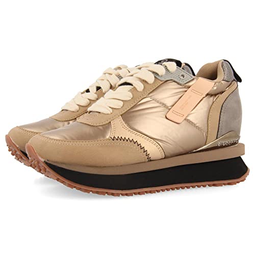 Sneakers Doradas Monocolor Acolchadas con Detalles y cuña Interna para Mujer anif