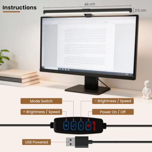 Image of 45CM Monitor LED Light Bar for Laptop & Computer Screen | USB Powered Eye-Care Desk Lamp with 3 Color Mode | Stepless Dimming & No Screen Glare Reading Light for Home, Office & Gaming Setup
