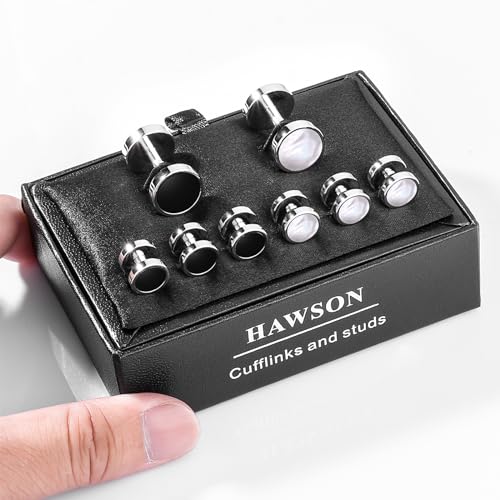 Image of HAWSON Fashion Mother-of-Pearl Tuxedo Shirt Button and Cufflink Set, Specially Designed for Wedding Business