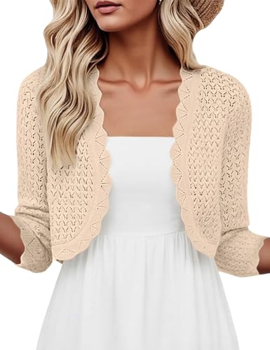 Halife Cropped Cardigan for Women Crochet Open Front Elbow Length