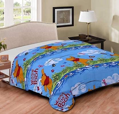blossom products Microfiber Winnie The Pooh Cartoon Print Single Bed Reversible AC Blanket/Dohar for Kids (Length 55, Height 85, Width 1 cm , Multicolour)