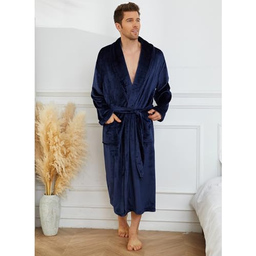 U2SKIIN Mens Fleece Robe Plush Collar Shawl Bathrobe2