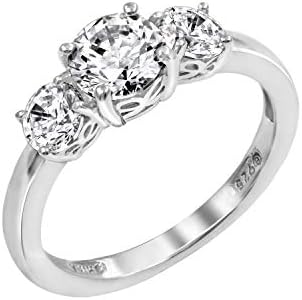 Amazon Collection Platinum-Plated Sterling Silver Round 3-Stone Ring made with Infinite Elements Cubic Zirconia (2 cttw), Size 6