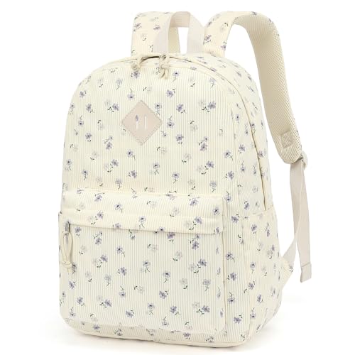 Dezcrab Corduroy Girls School Backpack - Teen Bookbags Kids Elementary Middle School Bookbags Women Travel Daypack (Flowers Purple) by Dezcrab - Used condition - US$31.35