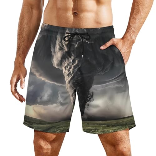 Tornado Thunderstorms Men's Swim Trunks Quick Dry Board Shorts Swimwear Beach Shorts with Compression Liner