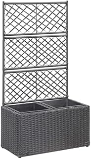 YOPOTIKA Trellis Raised Bed with 1 Pot Garden Bed Planter Box Kit Elevated Planter Pots for Climbing Plants Vegetables Flowers 30x30x107 cm Poly Rattan Brown