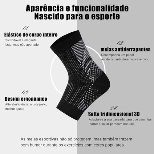 Meia de Compressão Esportiva, Malha Respirável, Suporte para Tornozelo, Branco (BR, Alfa, G, Preto)