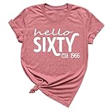 Hello Sixty Shirt, Vintage 1965 Shirt, Women 60th Birthday T-Shirt, Birthday Graphic Tee, Funny Birthdays Party Apparel, 60th Birthdays Gift T-Shirt (Unisex M, Heather Mauve)