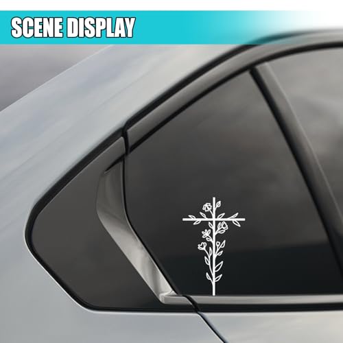 GAOLAOSY Cross & Floral Car Sticker Decal, Christian Vehicle Window Sticker, Vinyl Waterproof Automotive Bumper Decal, Religious Flower Sign Auto Decoration Accessories for Truck, SUV (1PC)