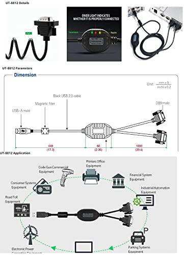 Utek Ut-8812 (2Port) Usb To 232 Converter(2-Ports Usb To Rs-232 Serial Converter With Esd Protection Tx/Rx Led And Com Retention Ftdi Chip) #TOP6