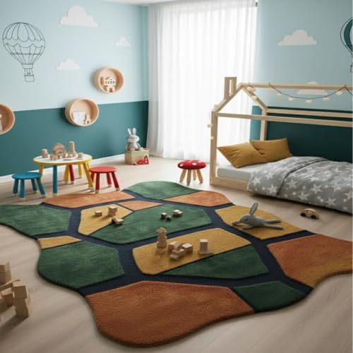 Image of Hand Made Tufted Carpet Premium Wool Abstract Irregular Design Non Slip Area Rug for Living Room Weight- |60 Pound|Size-9x12 Feet (108x144 Inch)