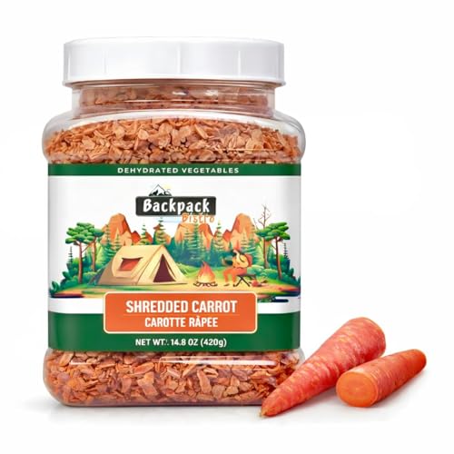 Backpack Bistro Dehydrated Shredded Carrots 14.8 oz (420 g) | Ideal for Emergency Food, Daily, Camping Cooking | Convenient for Sandwiches, Noodles, Soups, Smoothies, Pasta | Vegan, Non-Bioengineered | By Pride Of India