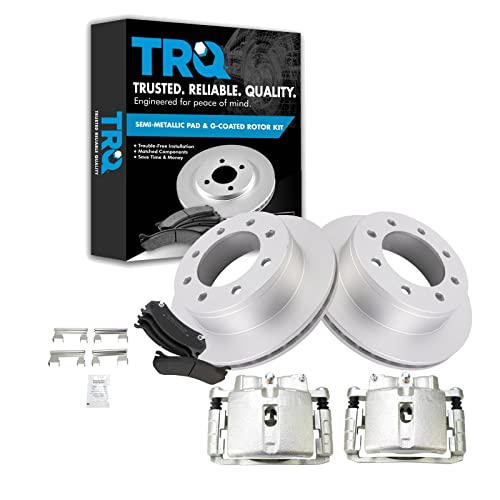 Image of TRQ Rear Brake Pad, Caliper, & Rotor Kit Semi-Metallic Vented Premium G-Coated Compatible with 2002-2006 Chevrolet Avalanche 2500 2001-2013 Suburban 2500 GMC Yukon XL 2500
