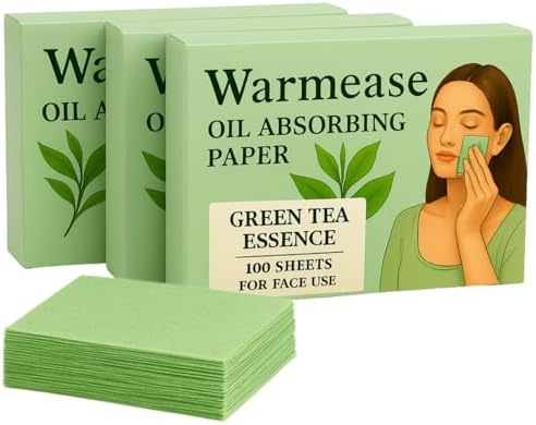 Confezione da 300 fogli assorbenti al tè verde, fogli assorbenti per il viso anti-lucidità, assorbono il sebo in eccesso, non alterano il trucco, formato tascabile per pelli grasse