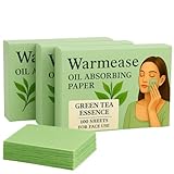 Warmease - Lot de 300 papiers matifiants au thé vert, feuilles buvard visage anti-brillanc...