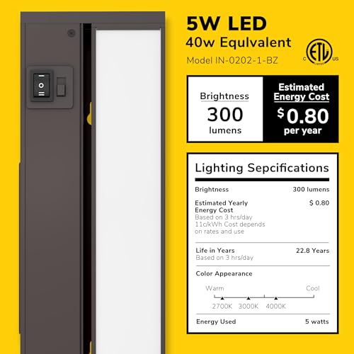 Image of GETINLIGHT 12-Inch Swivel LED Under Cabinet Light, 3-CCT Selectable, Bronze