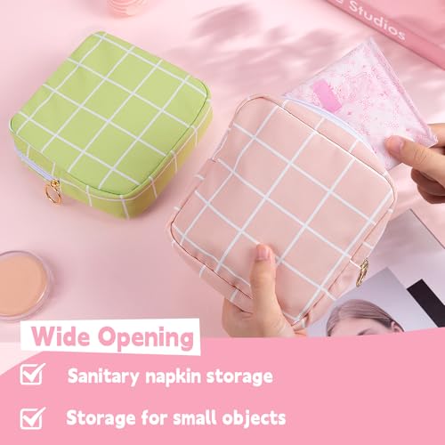 Image of Period Bag Pouch Soft Cloth Sanitary Napkin Storage Bag Portable Menstrual Pad Pouches Tampon Holder for Purse First Period Kit for Girls 9-12 (Rose-Pink Check)