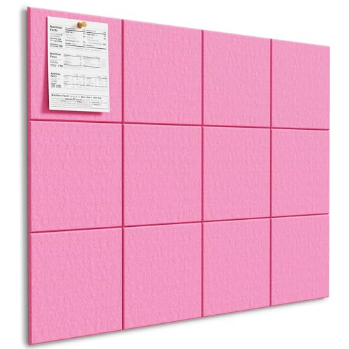 Image of MaxGear Felt Bulletin Board 48 inch x 36 inch, Pink Felt Wall Tiles Wall Decor