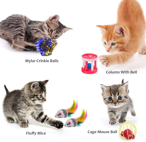 AILUKI 35PCS Cat Toys Variety Pack for Indoor Cats, Kitten Toys Set with Collapsible Cat Tunnel, Feather Wand, Plush Mice, Crinkle Balls & Interactive Cat Toys Bundle Storage Bag - Image 5