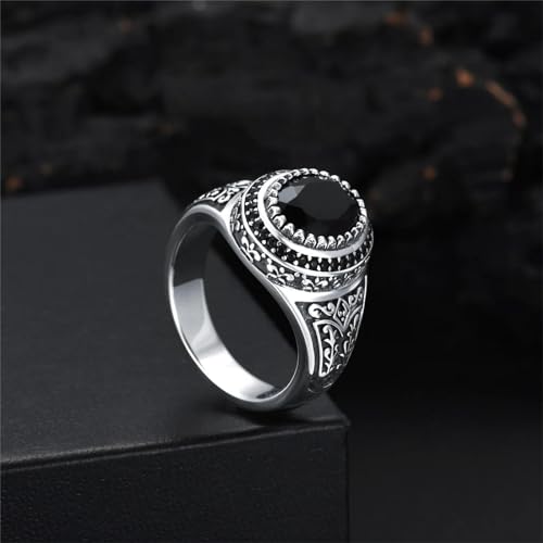 Bague homme ovale en onyx résistant bague argent faite main anti-usure