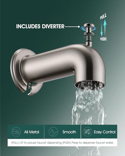 LOCALAND Extra Long Tub Spout with Diverter, Fits for 1/2" IPS Threads,Brushed Nickel - Thumbnail 6