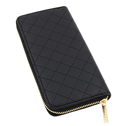 Premium Vegan Pu Leather Classic Quilted Continental Zip Around Wallet, Black #TOP1