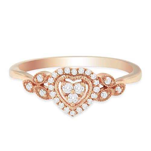 Original Classics 10K Rose Gold over .925 Sterling Silver Diamond Heart Ring (0.15 Cttw, H-I Color, I2-I3 Clarity) - Size 6-3/4