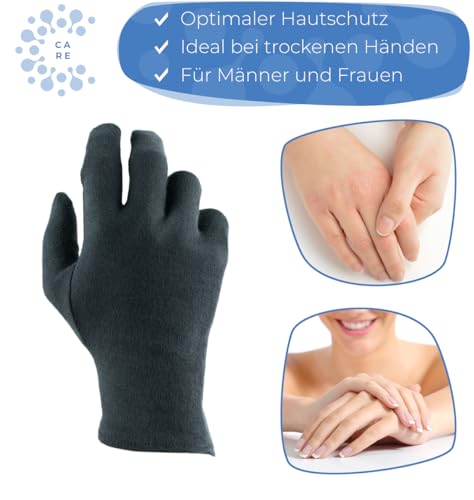 Baumwollhandschuhe aus 100% Baumwolle (Dermatest: Sehr gut), Graue Handschuhe, Weiche Textilhandschuhe für Handmasken, Stoffhandschuhe mit zertifizierter Hautverträglichkeit, 2 Paar