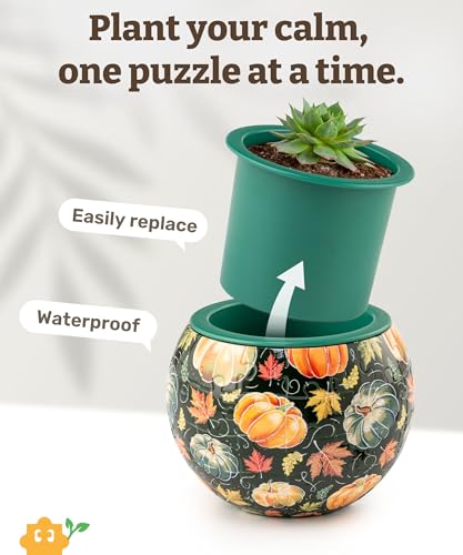 Image of PieceRelax 3D Puzzle Planter 80 Pieces - Flower Pot - Hello Pumpkin Season, for Mom, Home Decor Flower Pots for Indoor Cactus, Succulents Pots [K1107]