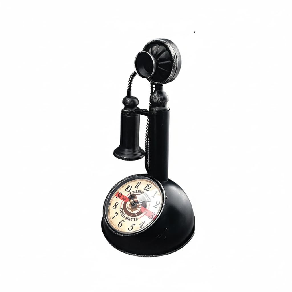 DC VOLTAGE Retro Vintage Table Clock – Old-Fashioned Black Candlestick Telephone Style Desk Clock with Quartz Movement | Antique Home Décor Ornament & Gift for Men & Women