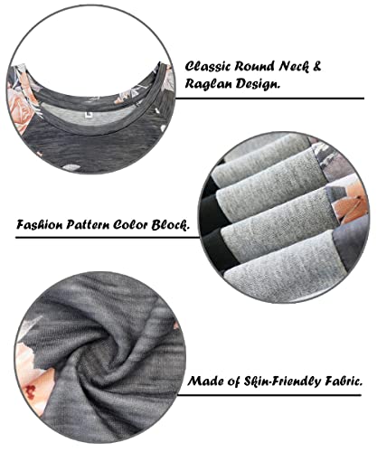 Tiyomi Plus Size Shirts Women Short Sleeve Round Neck Colorblock Color Block Tops Pink Floral Flower Print Tunic Summer Spring Gray Light Grey Black 2Xl #TOP2