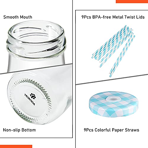 Yeboda 11Oz Glass Milk Bottles With Reusable Metal Twist Lids And Straws For Beverage Glassware And Drinkware Parties, Weddings, Bbq, Picnics, Set Of 9 #TOP2