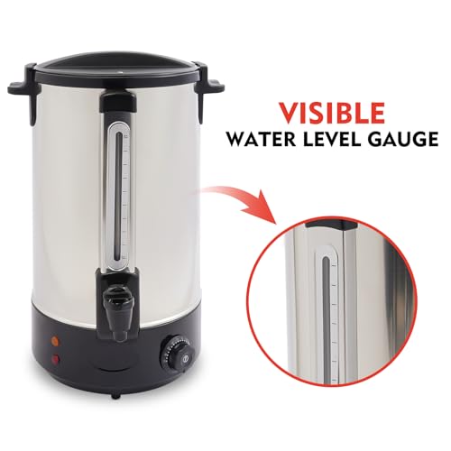 Image of 120 Cup Electric Hot Water Dispenser, 7.4 Gallon Stainless Steel Commercial Water Boiler and Warmer, 1800W Temp Adjustable Tabletop Tea Coffee Urn for Parties (7.4Gal Black)