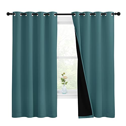 Image of NICETOWN 100% Blackout Curtain Panels, Thermal Insulated Black Liner Curtains for Nursery Room, Noise Reducing and Cold Blocking Drapes for Windows (Set of 2, Sea Teal, 55-inch Wide by 68-inch Long)