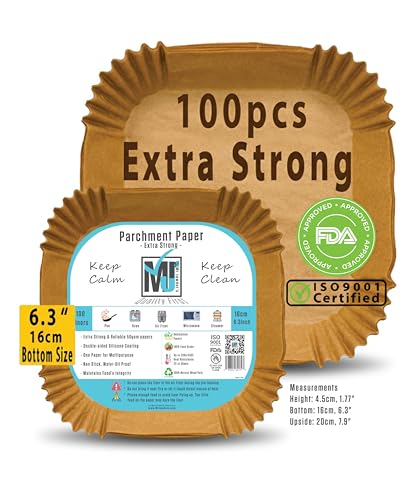 ((Extra Strong)) 100Pcs Mr.Jawdats Strong Air Fryer Parchment Paper Liner (Square Bottom Size 16cm/6.3inch) بطانة المقلاة الهوائية اكثر قوة