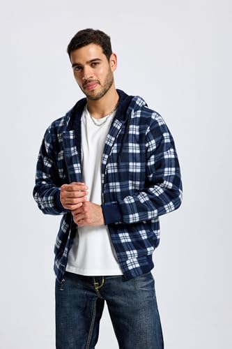 Image of TanBridge Plaid Flannel Hoodie Sherpa Fleece Lined Shirt Jacket Cotton Hoodies Zip Up Winter Warm Coat