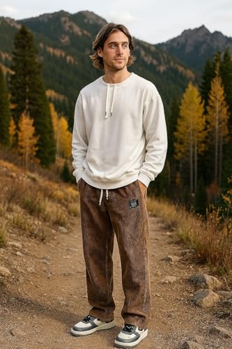 Pacificozy Men's Corduroy Pants Mens Loose Ribbed Fabric Embroidered Logo Drawstring Loose Elastic Waist Pocket Trousers4