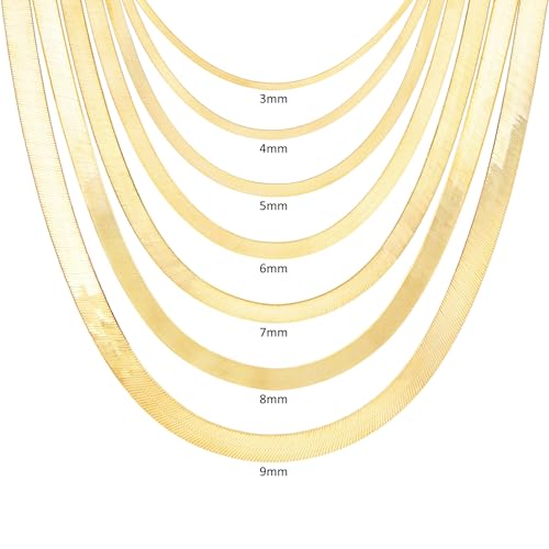 Nuragold 10K Real Yellow Gold Solid Herringbone Flexible Chain Necklace 16