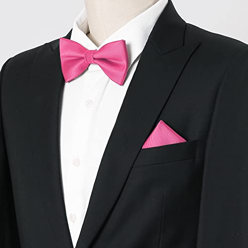 Allegra K Tie Set For Men Satin Necktie Bowtie Pocket Square Solid Color For Wedding Business One Size Fuchsia #TOP6