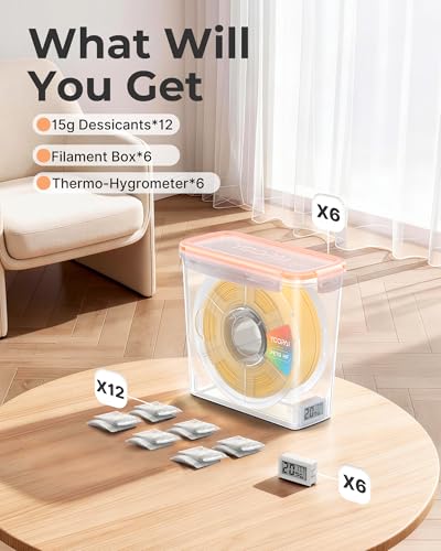YOOPAI Pro Filament Aufbewahrungsbox mit Temperatur & Feuchtigkeitsmonitor – EinzelspulenLagerbox, luftdicht, sichtbares Display, feuchtigkeits- & staubgeschützt für 3D-Druck (6er-Pack)