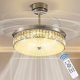 LODADRA Ceiling Fan with Light, 42 Inch Dimmable Fandelier Crystal Ceiling Fan with Light and Remote