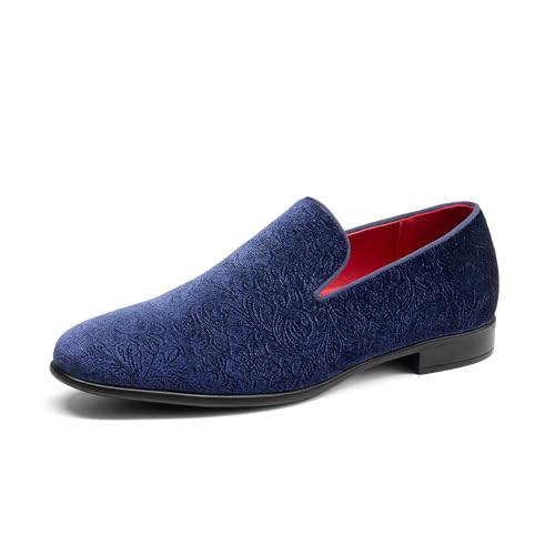 Bruno Marc Men's Dress Loafers Velvet Tuxedo Slip-on Shoes Wedding Party Red Bottom for Male 9.5 Dark Blue