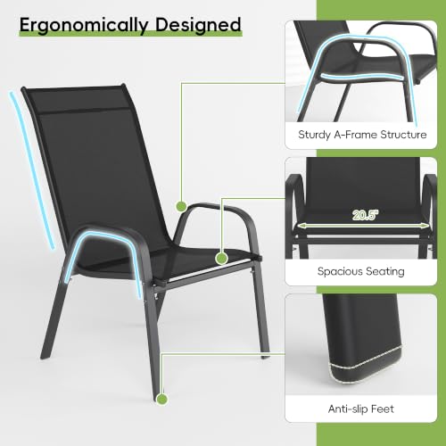 Image of Patio Chairs Set of 4, Stackable Outdoor Dining Chairs for All Weather, Metal Modern Outside Furniture Chair for Pool Side, Garden, Backyard Deck, Black