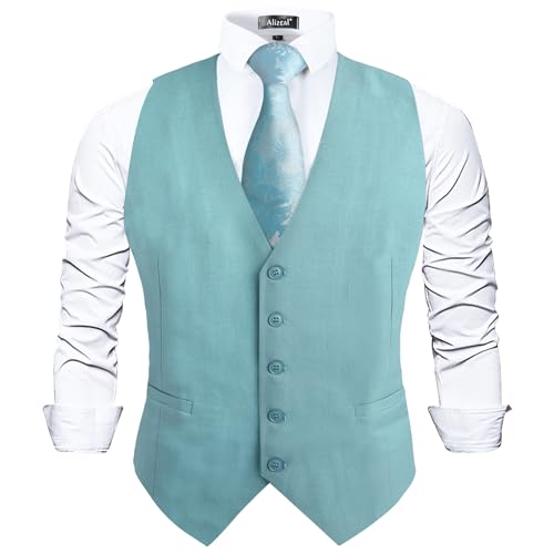 Image of Alizeal Mens Classic Solid Suit Vest Regular Fit Tuxedo Waistcoat