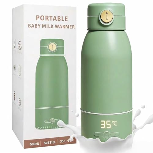 Tragbarer Flaschenwärmer Baby Unterwegs - Schnelles Aufheizen Muttermilch und Wasser, Große 500ml Kapazität, Pasteurisierung, Kindersicherung gegen, 24 Stunden konstante Temperatur für den Ganzen Tag