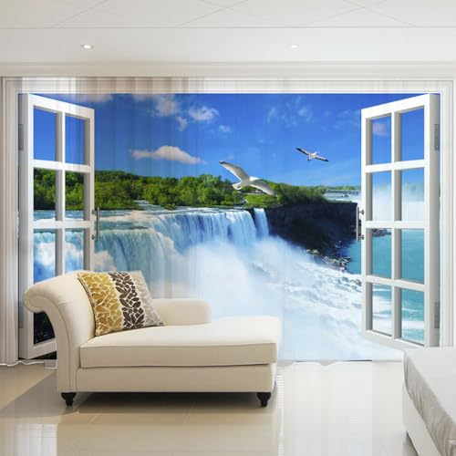 Rideaux et draperies intérieurs transparents cascade bleu pour chambre enfant