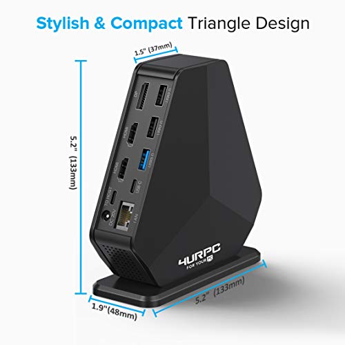 Usb C Docking Station 3 Monitors With Power Supply, 4Urpc Laptop Docking Station Dual Monitors For Windows And Macbook, Universal Docking Station With 2 Hdmi, Dp, 6 Usb Ports, Gigabit Ethernet, Audio #TOP5