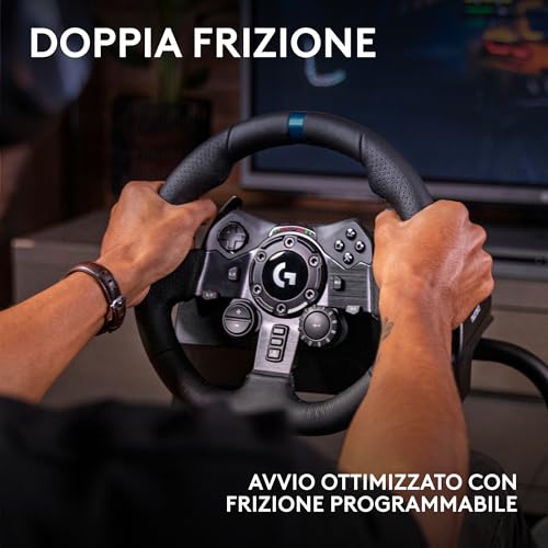 G923 volante da corsa e pedali con ritorno di forza TRUEFORCE fino a 1000 Hz, design di guida reattivo, controllo con doppia frizione e rivestimento del volante per PS5, PS4, PC e Mac -Nero - Controller - Immagine 4