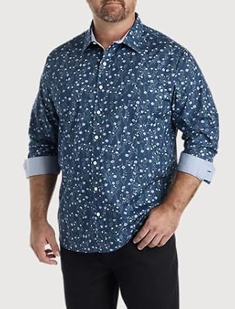 DXL Synrgy Big and Tall Floral Print Sport Shirt Sizes XL - 8XLT, Blue